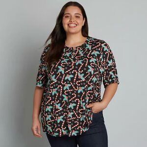 Modcloth Winning Them Over Short Sleeve Holiday Top Black Candy Cane 1X NWT